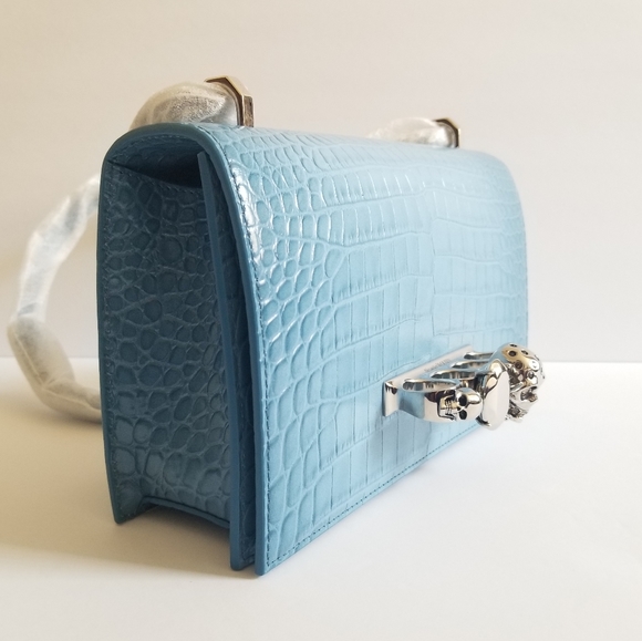 Alexander McQueen MEDIUM Croc-Embossed Leather Satchel Siel - Picture 4 of 14